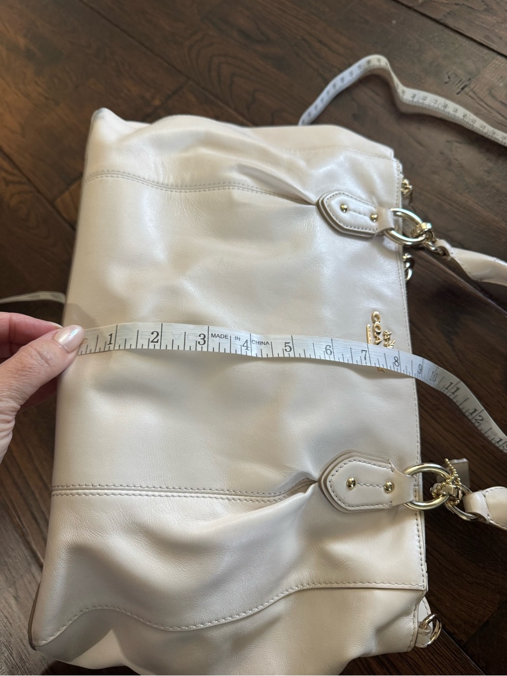 Coach Leather Satchel Bag in Light Cream and Gold Accents - Picture 8 of 16